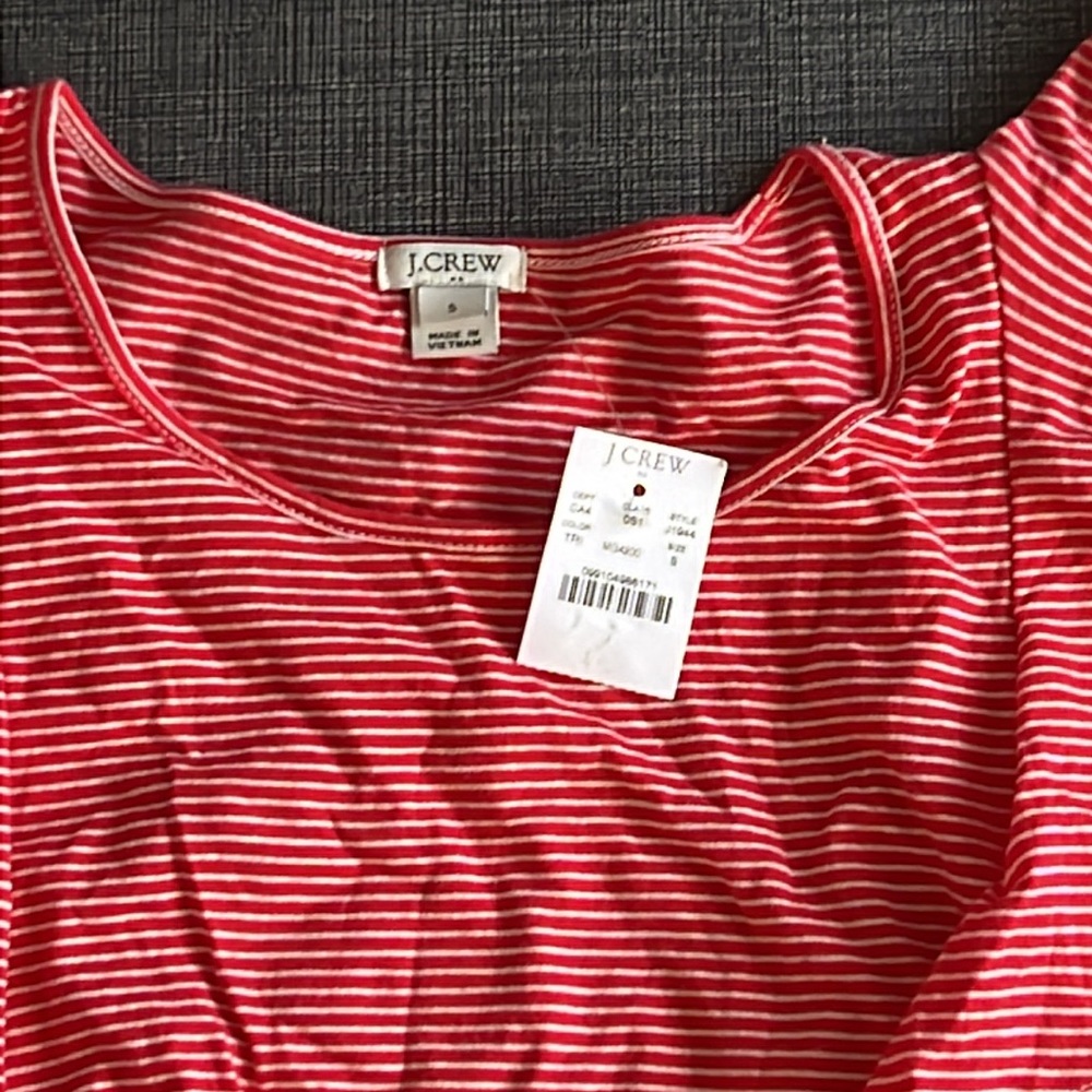 NWT J. crew red Striped ruffle-shoulder dress - Picture 5 of 6